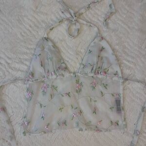 Floral mesh cami with ties